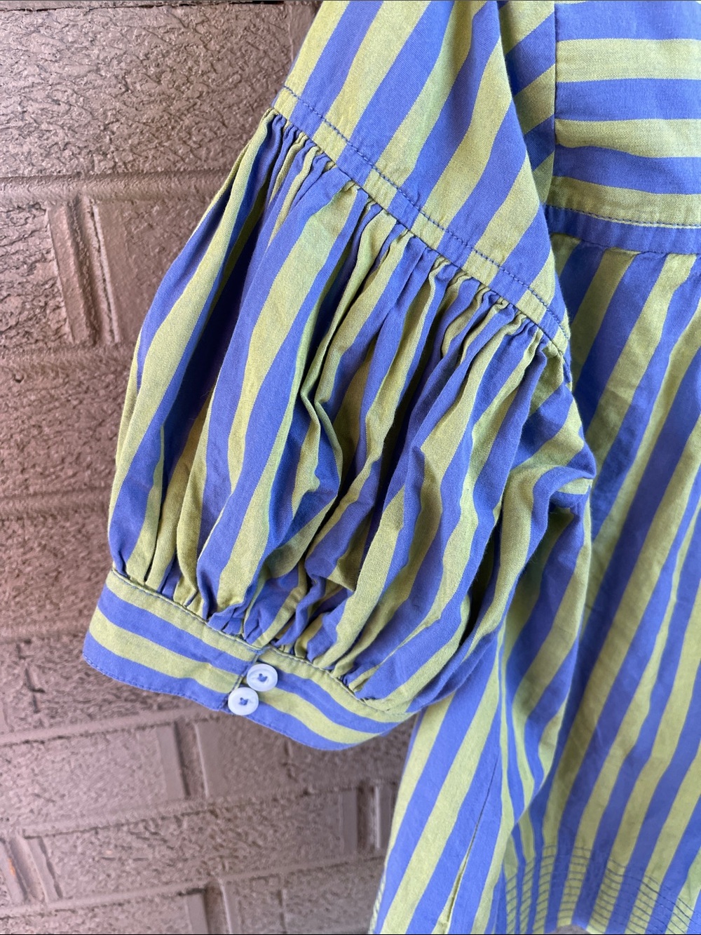 Anthropologie Darcey Striped Puff Sleeve Popover Top in Green/Blue- size MP - Picture 5 of 7